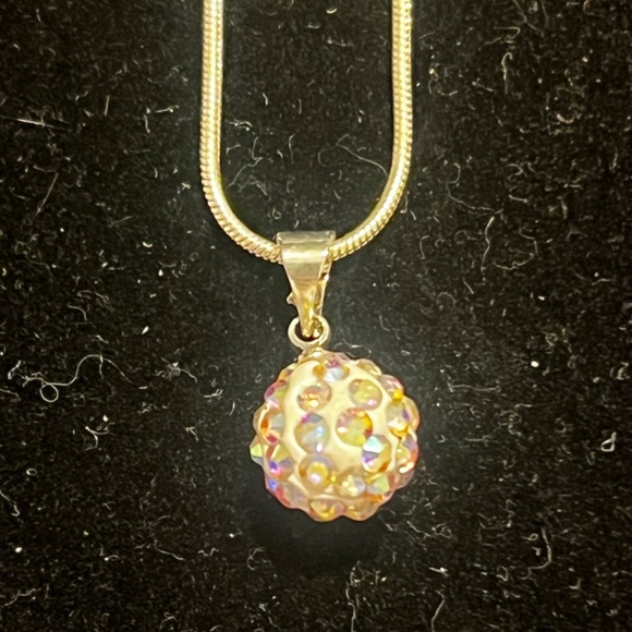 Lot of 2 Sterling Silver 925 Crystal Ball Pendant Necklaces - Orange/white - Picture 6 of 9